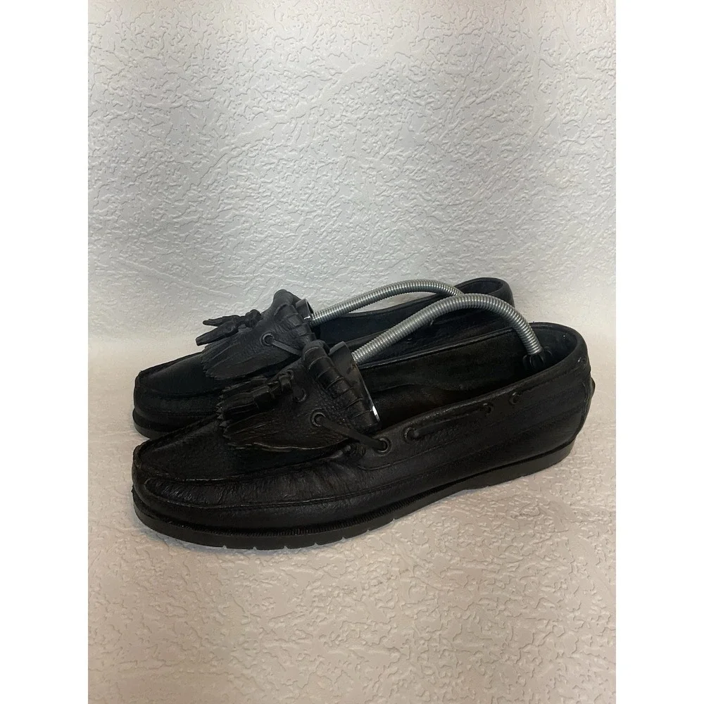Vintage LEVI'S Men's Black Leather Tassel Loafers Slip On Driving Mocc 10.5 M‎